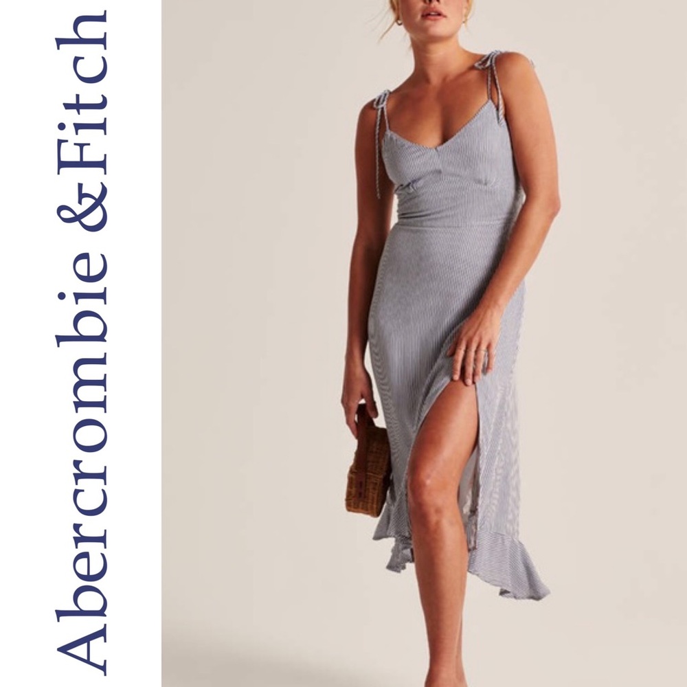 Abercrombie & Fitch Tie-Strap Midi Dress Blue/White Stripe Size Small